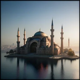 Sultanahmet cami spring, sunset, blue and sky, realistic, unreal engine 5, octane render, cinema4d