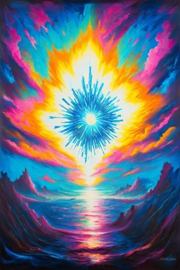 Geomagnetic Storm; pale neon neo-surrealistic painting