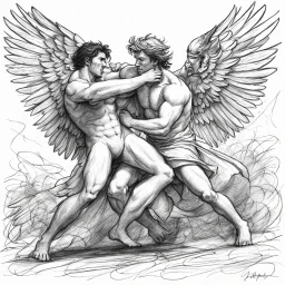 [a chaotic pen sketch with a lot of strokes in stippling] Jacob wrestling with angel