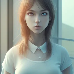 Anime, female student studying on window,perfect face, cool face, ultra detail, unreal engine 5, cinema4d, sun light, studio lighting --ar 1:1 --v 4