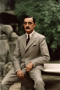 Gomez Addams cut a striking figure in his designer ensemble. But this day he had chosen to don the refined styles of Christian Dior rather than his usual Gucci. Gomez wore a two-piece linen suit in a pale, ash grey. The fabric was lightweight yet finely woven, flowing elegantly around his energetic form. Subtle brown pinstripes gave the look an air of subtle sophistication. Underneath, his crisp white dress shirt showed just a hint of shadowed chest hair. A silk patterned tie in blues and greys