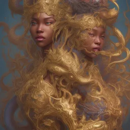 sango fantasy, fantasy magic, intricate, sharp focus, illustration, highly detailed, digital painting, concept art, matte, artgerm and paul lewin and kehinde wiley, masterpiece sexy lips Asian afro lips black African lady body mermaid blue Dragon head golden space lady sea under water mermaid pretty skull