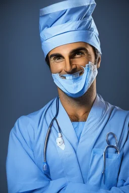 surgeon portrait smiling, scalpel pose