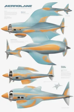 aeroplane inspired by shark with side view , quarter view and front view