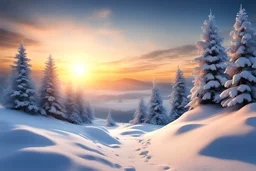Winter landscape wallpaper with sunrise, with Christmas elements, but exposed