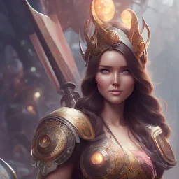 portrait busty and face, alone, camilla luddington face, busty hitomi tanaka, Crystal brown eyes, viking clothes, elegant, by WLOP,Artgerm,Greg Rutkowski,Alphonse Mucha, Beautiful dynamic,shadows,Artstation,concept design art,Octane render,8K