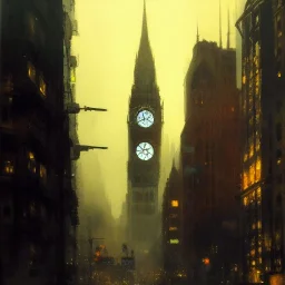 Gotham city, Neogothic architecture,golden hour , by Jeremy mann, point perspective,