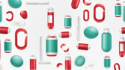 white background, two red medical capsules, with a loop of red ribbon