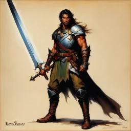 ConceptSheet [by Boris Vallejo]: ranger and his broad sword with AD&D statistics