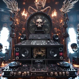 DJ of the damnded, insanely detailed DJ booth in hell, MID set, speakers and equipment made of bone, anatomically correct, add more skulls in th audience, photorealism, vray, 8k 3d https://stablecog.com/generate?o=a67b60e0-edd2-418d-9744-d1d585055d7fv https://stablecog.com/generate?o=93026b00-ac6b-436a-bc57-6aa04073d4a9