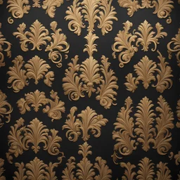 Hyper Realistic Golden-Damask-Texture on rustic-jet-black wall