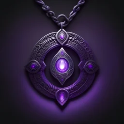 mystical amulet, black background, purple lighting, icon