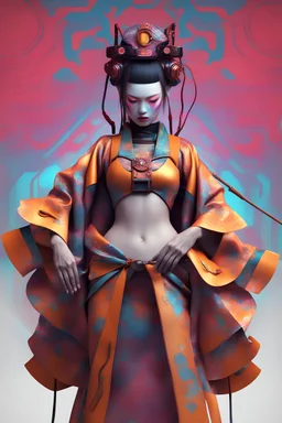 Cyberpunk 3D illustration of female futuristic geisha it stock photo, in the style of psychedelic-inspired smooth 3d digital art,