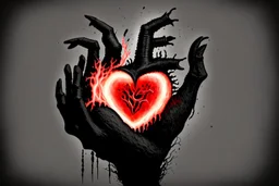 A black hand made out of black smoke violently crushing an anatomically correct heart