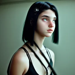 pretty girl, age 15, dystopian, athletic, black hair