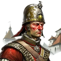 fantasy, portrait, face, town guardsman, medieval, white background