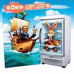 phototorealistic album cover album cover album cover obama doing stupid shit and bucks the bunny riding a swine pirate ship in the fridge