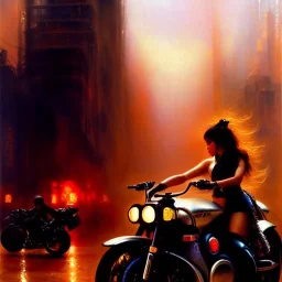 portrait beautiful face 'Female Rider on Akira Bike(1988)',busty,ancient leather armor balanciaga fashion clothe painting by gaston bussiere, greg rutkowski, yoji shinkawa, yoshitaka amano, tsutomu nihei, donato giancola, tim hildebrandt, oil on canvas, cinematic composition, extreme detail,fit full head inside picture,16k