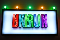 A 1980 disco sign labeled "KUKRUNK" white background and bold multi colored 80s font, miami vice