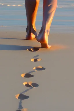 bare big feet walking on sand from back