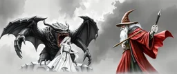 balrog and bride vs gandalf , airbrush and pen outline