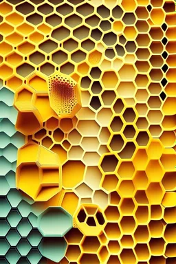 honeycombs of different colors and different sizes behind yellow background layout