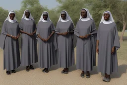 4 suore africane con tunica grigia figura intera
