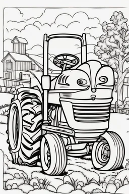 coloring page, farm tractor, cartoon style, thick lines, low detail, no shading