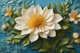 A lifelike thick wood flower blooms amidst a serene ocean meadow, its intricately woven petals and stem radiating realism and rich detail.