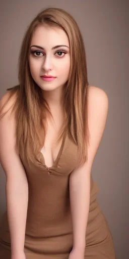 Full body portrait, 8k, hdd, highly realístíc, fully detailed-picture, inspired by leah gotti, beautiful model-postured. Beautiful face. Brown eyes, blonde hair, linen dress