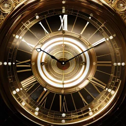 a girl going inside a big clock portal, a clock as a time travel machine, glowing, luminescent, realistic, intricately detailed, meticulously detailed