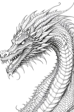 coloring image of dragon, line art, realistic, white background