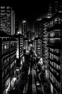 In the dark night of São Paulo, a decadent and desolate metropolis. Buildings, dirty and deserted streets, fear in the air. As an artist, your challenge is to portray all this sadness and decadence in a black and white work of art.
