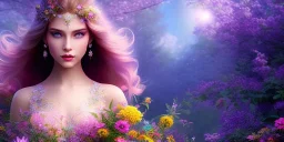 bright fairy, beautiful portrait, flowery landscape