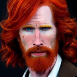 Portrait of courtney gains, ruggedly handsome but joyful, roguish, charismatic, attractive male, masculine, perfect, precisely detailed, lightly freckled face, meticulously detailed multi-hued ginger carrot-colored cherry red fiery hair; Malachai of the corn; fantasy, intricate, elegant, highly detailed, digital painting, artstation, concept art, matte, sharp focus, illustration, art by artgerm and greg rutkowski and alphonse mucha