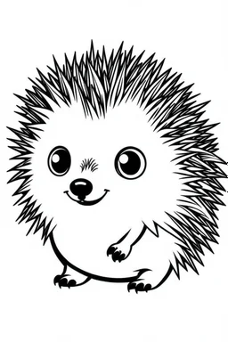 Coloring page for kids with a cute cartoon hedgehog, very Bold outlines and white background, minimal number of elements