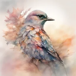Bird Portrait of Digital watercolor Illustration of a summerscape sunset, by Waterhouse, Carne Griffiths, Minjae Lee, Ana Paula Hoppe, Stylized watercolor art, Intricate, Complex contrast, HDR, Sharp, soft Cinematic Volumetric lighting, flowery pastel colours, wide long shot, perfect masterpiece"