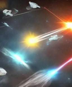 Fleet of space ships all firing lasers at one target