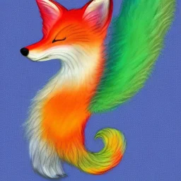 Rainbow Fox with five tails and wings