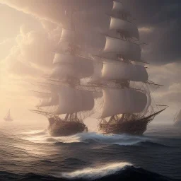 photo of a ultra realistic sailing ship, dramatic light, pale sunrise, cinematic lighting, battered, low angle, trending on artstation, 4k, hyper realistic, focused, extreme details, unreal engine 5, cinematic, masterpiece, art by studio ghibli, intricate artwork by john william turner