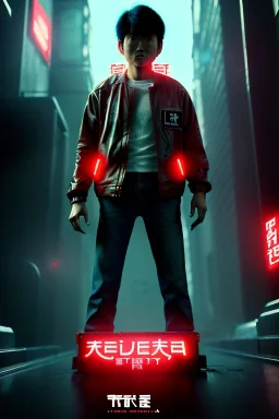 Still Thriller movie, Kaneda of Akira anime, neotokyo city background, retro futuristic style, glow eyes, cinematic, Ultra realistic, wide angle view, soft color, highly detailed, unreal engine 5, RTX, ultra detail, volumetric lighting, 3d, finely drawn, high definition.