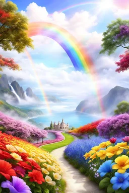 rainbow, colors, very beautiful, ,flowers garden,paradisiac angels