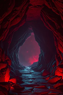 create an image of a red lit slightly confined cave inspired by the doom games