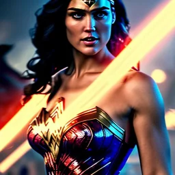 Wonder Woman, athletic body, big breast, Bracelets of Submission, red top, red boots, blue leggins, tiara with star, beautiful Katie McGrath Face, CRyEngine, 8K resolution, diffuse light, Hypperrealistic, full body image, High detail,photo realism HD render professional light,AI ART,Cinematic Lighting, Studio Lighting