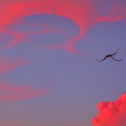 flying snake above red clouds