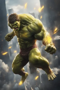 Create a picture of hulk and reverse Flash falling from the skye facing downwards animated