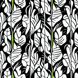 black and white banana leafs wallpaper pattern in vector lines, same line weight