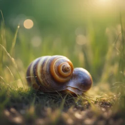 mummified snail from tinted murano glass in long grass ,bokeh like f/0.8, tilt-shift lens 8k,*-