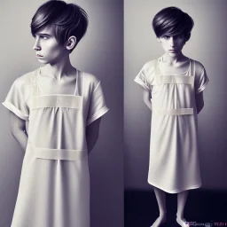 Russian short hair beautiful tomboy boyish boylike short man's haircut boyish features shortcut in black girlish nightgown in hotel wedding night