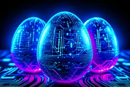 Futuristic Easter: Eggs and Circuits Intertwined in a High-Tech Abstract Design. BLUE AND MAGENTA COLORS